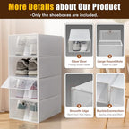 24 Pack Shoes Storage Boxes - Clear Plastic Foldable Stackable Shoe Organizer Containers Bins Holders for Closet Bedroom Small Space, 33x23x14 cm