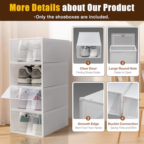 24 Pack Shoes Storage Boxes - Clear Plastic Foldable Stackable Shoe Organizer Containers Bins Holders for Closet Bedroom Small Space, 33x23x14 cm