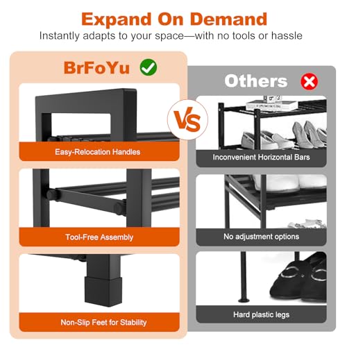 Expandable Shoe Rack for Small Spaces, Adjustable Width 18.5"–33", 3-Tier Sturdy Metal Shoe Organizer for Entryway, Closet, Bedroom Garage Dorm, Free Standing Shoe Organizer 12 Pairs with Hooks, Black - color: Black