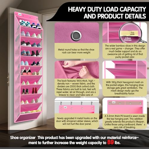 Kotkn 10 Tier Over The Door Organizer - Heavy Duty Hanging Storage Rack with Sturdy Oxford Fabric, Holds 20+ Pairs of Footwear, Boots & Sneakers, Saves 50% Closet Space! (Pink) - color: 10-cell Pink