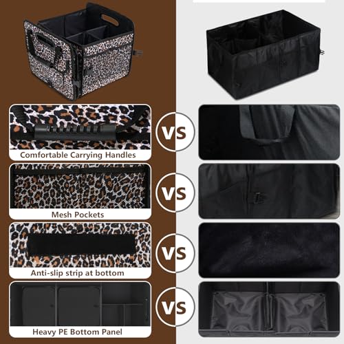 AOPHY Leopard Print Trunk Organizer - 95L Large Capacity, Non-Slip Bottom, Waterproof, Portable Car Storage for SUV, Truck, Sedan - color: Leopard print