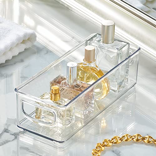 mDesign Plastic Bathroom Storage Container Bins w/ Handles - Closet, Cabinet, Vanity, Cupboard Shelf Organization, Hair Tools Accessory Organizer - Ligne Collection; Clear, 10x4x3 (Pack of 2) - size: 10 x 4 x 3 (Pack of 2)
