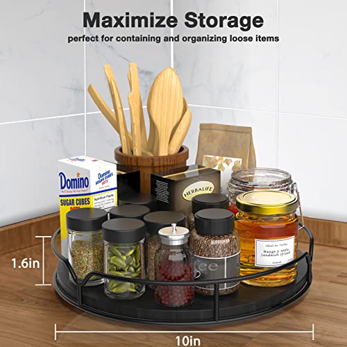Lazy Susan Turntable Organizer for Cabinet Pantry Kitchen Countertop Refrigerator Cupboard, Pine Wood, 9", Black - color: Black, size: 9''
