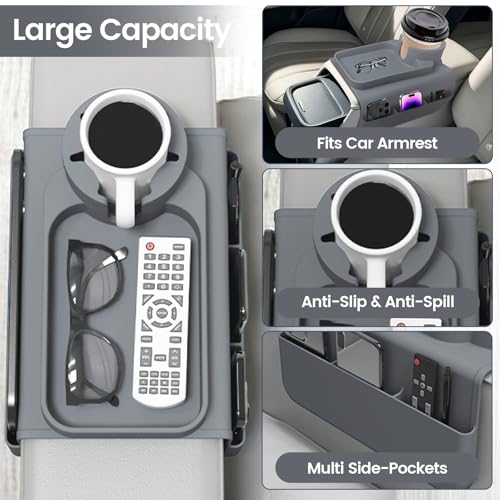Couch Cup Holder Tray, Silicone Sofa Armrest organizer with Assesory Side Pockets for storage Remotes, Cell-phone,Tablet or Snack, Anti-Spill and Anti-Slip Couch Drink Holder Caddy(Gray) - color: Gray