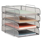 Mind Reader Stackable Paper Tray, Desktop Organizer, File Storage, Office, Metal Mesh, 10.5" L x 13.5" W x 11.25" H, 4 Pcs., Silver - color: Silver