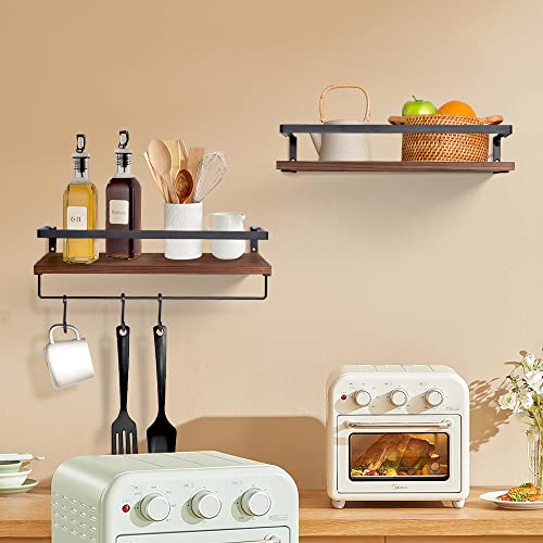 Uten Floating Shelves, Wall Shelf Outdoor, Bathroom Shelves for Wall, Towel Holder 8 Hooks, Kitchen Spice Rack, Storage Organiser Shelf for Bedroom, Bathroom, Living Room, Office - color: Mid Brown