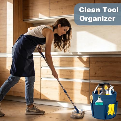 Cleaning Caddy with Handle, 17L Foldable Cleaning Supplies Organizer, Portable Storage Basket, Cleaning Supply Caddy, Multifunctional Cleaning Bucket Bag for Garden, Home, Kitchen (Blue) - color: Blue