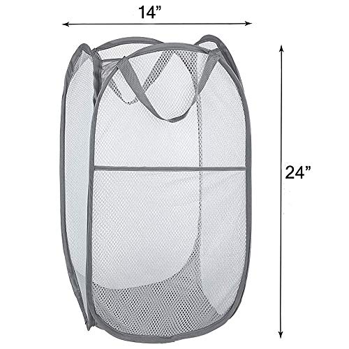 Mesh Pop up Laundry Hamper, Collapsible for Storage, Portable Folding Pop-Up Clothes Hamper Laundry Basket for Home Room, College Dorm or Travel, Grey - color: Gray