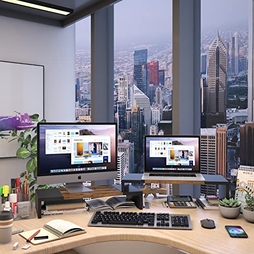 WESTREE Dual Monitor Stand - Riser 2 Shelf Computer with Adjustable Length and Angle, Stands for Monitors, Desktop Organizer PC, Computer, Laptop - color: Rustic Brown
