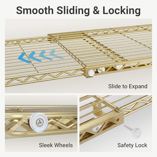 VIPEK X3 Expandable Heavy Duty Clothes Rack Adjustable from 5'2" to 8' with Adjustable Shelves and Hanger Rods, Large Freestanding Clothing Racks Reach-in & Walk-in Closet, Max Load 1210LBS, Gold - color: Gold, size: X3