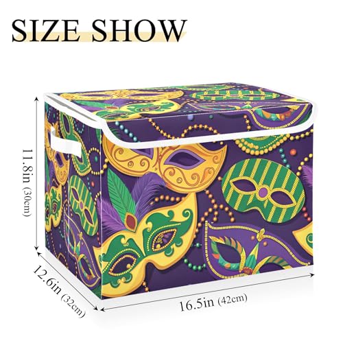xigua Mardi Gras Mask Storage Bins with Lids and Carrying Handle,Foldable Storage Boxes Organizer Containers Baskets Cube with Cover for Home Bedroom Closet Office - color: Mardi Gras Mask