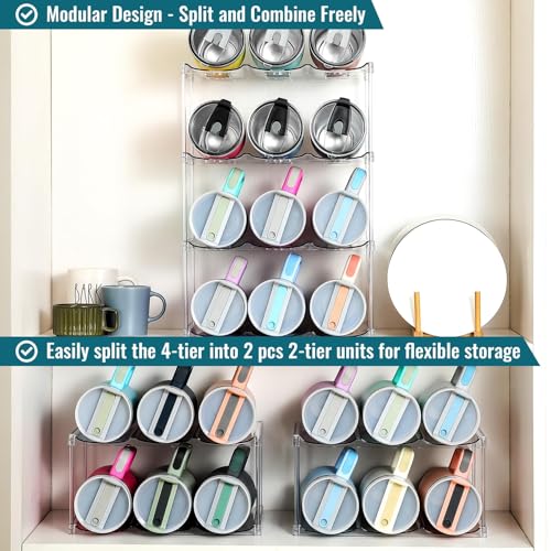 Design for Stanley 40 OZ & Large Bottles & Tumblers with Handle, Acrylic Water Bottle Organizer - Stackable Clear Wine Rack, Cup Holder for Home Kitchen Pantry Shelf Countertop Cabinet, 4 Tier Hold 12 - size: 4 Tier for 12