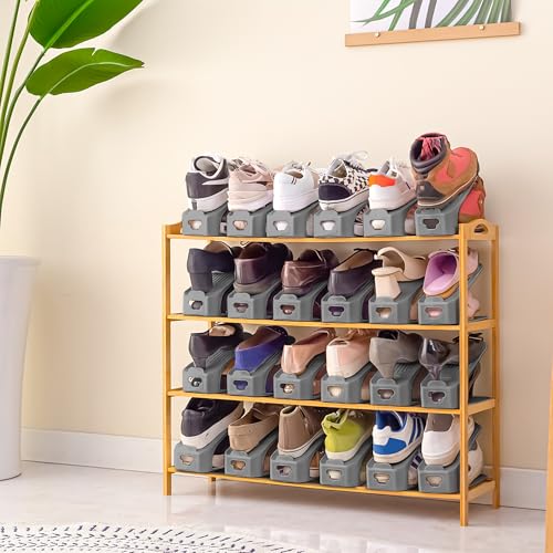 One-Piece Shoe Slot Organizer 10 Pack, Space-Saving Stackers for Closet, Entryway & Shoe Rack | No Assembly Needed - color: Gray