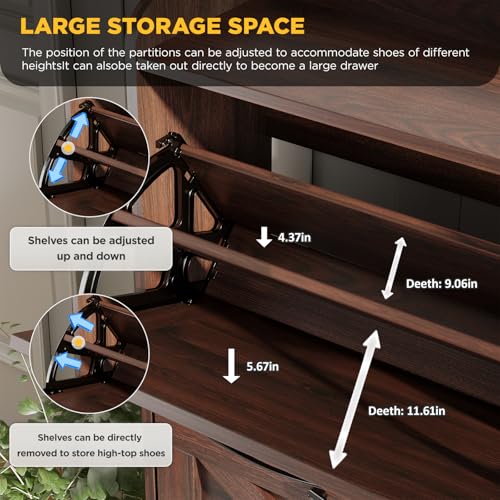 Maupvit Large Shoe Storage Cabinet with 4 Flip Drawers, Narrow Shoe Cabinet for Entryway with Wooden Legs, Freestanding Hidden Shoe Rack Organizer ＆ Metal Hinges, Walnut - color: Dark Walnut, style: 4-Drawers
