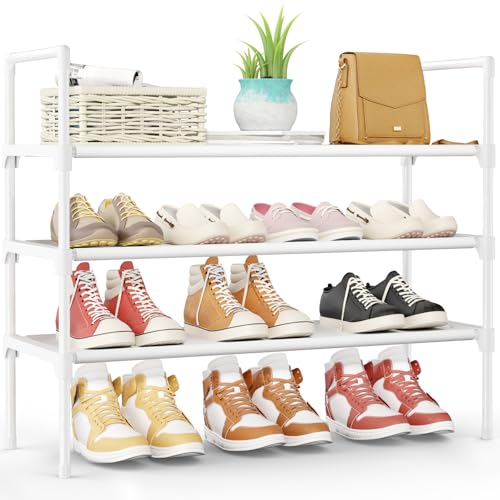 Kitsure Shoe Rack - 3-Tier Shoe Organizer, Shoe Rack for Closet, Entryway, Bedroom, Easy- Assembly Storage Shelf with Side Handles, 27.6" Wide - 3 Tiers, White - color: White, size: 27.6" Wide - 3 Tiers