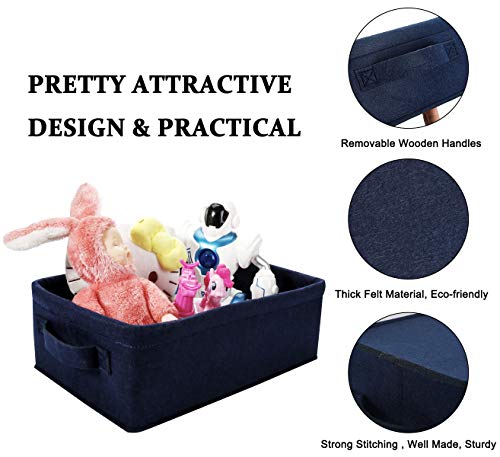 Small Storage Baskets Shelf Storage Baskets Navy Blue Fabric Storage Bin Narrow Storage Basket for Towels Dog Cat Toys Clothes Hats Belts Dippers Baby Toys Storage Basket Little - color: navy blue felt handles, size: 14.8 x 10 x 5.1 Inch (Pack of 1)