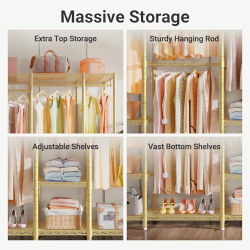 VIPEK V50 Closet Organizer System, Extra Large Heavy Duty Clothes Rack with Adjustable Shelves, Freestanding Modern Wardrobe for Bedroom, Walk-in Closet, Dressing Room, 1300 lbs Capacity, Gold - color: Gold