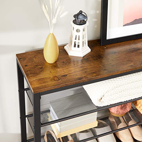 VASAGLE 6-Tier Shoe Rack, Shoe Organizer for Closet, Entryway, 24-30 Pairs of Shoes, Large Shoe Rack Organizer with 5 Metal Mesh Shelves, 11.8 x 39.4 x 43.3 Inches, Rustic Brown and Black ULBS016B01 - color: Rustic Brown, size: 6 Tiers (39.4"W)