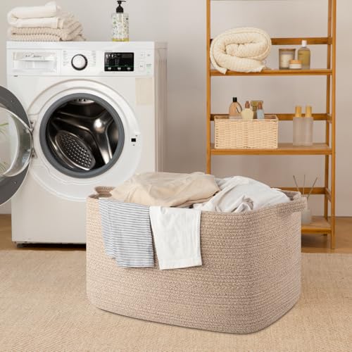 95L Cotton Rope Large Blanket Basket (24" x 16.9" x 14.2") for Living Room, Kids Room & Laundry, Storage Basket with Handle for Organizing Blankets, Pillows, Clothes & Toys, Brown - color: Brown, size: 24"x16.9"x14.2"