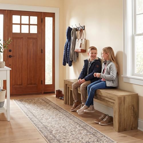 Tribesigns 71'' Extra Long Shoe Storage Bench,Mid-Century Modern Entryway Bench,Indoor Wooden End of Bed Bench for Hallway,Bedroom,Living Room - color: Light Brown