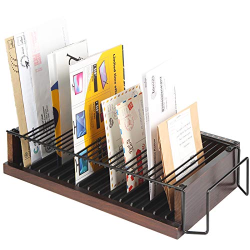 JACKCUBE Design Wood Monthly Office Desktop Bill & Mail & File Organizer Storage with Steel Divider Holder 31section, Entryway or Printer table Living room Kitchen (MK487A)