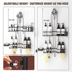 REINHARDT Adjustable Shower Caddy Hanging Rustproof Shower Caddy for Handheld Showerheads, Shower Organizer with Hooks Soap Holder Toothbrush Holder, Anti-Swing Shower Rack Bathroom Accessories, Black - color: Black