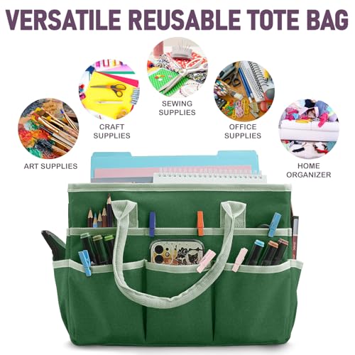 Cupohus Art Organizer Craft Storage Tote Bag with Pockets and Handles, Oxford Fabric Carrying Caddy for Teacher, Officer, Artist, Traveler, and More –Green - color: Green