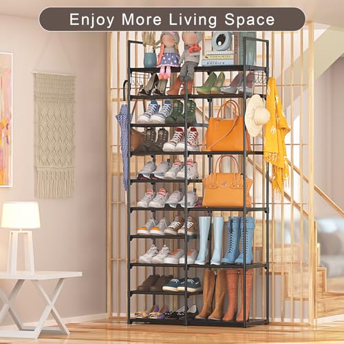 Kottwca 2 Row 10 Tier Tall Shoe Rack Organizer for Closet Entryway, 40-45 Pair Shoe Boot Storage Rack, Metal Shoe Shelf Small Vertical Stackable Shoe Stand for Bedroom Corner - size: 2 Row 10 Tier