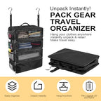 Suitcase Organizer, Travel Luggage Organizer Portable Hanging Travel Shelves Collapsible Hanging Packing Cubes for Carry on Suitcase with 5 Medium Vacuum Storage Bags and Hand Pump,Black