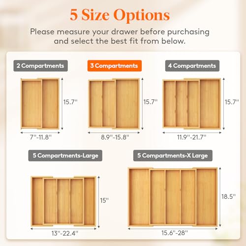 Lifewit Utensil Organizer for Kitchen Drawer, Expandable Cooking Utensil Tray, Cutlery Silverware Flatware Holder, Wood Adjustable Spatula Tools Storage Divider, 8.9-15.8 x 15.75, Natural - color: Natural, size: 8.9~15.8'' W x 15.75'' D