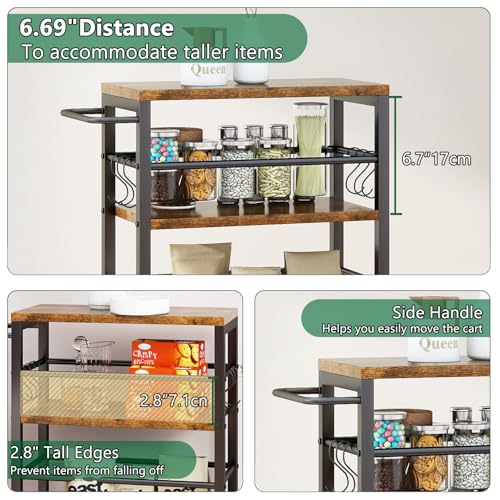IBUYKE 7.8" Slim Rolling Cart,4-Tier Metal Kitchen Storage Cart,Trolley cart on Wheels for Narrow Space,with Handle and Wooden Tabletop,for Kitchen, Dining Room,Laundry Room,Rustic Brown UTMJ065H - style: Brown