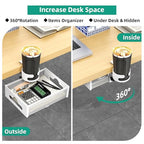 CABTE Desk Cup Holder with Drawer Organizer, Anti-Spill Clip-On Table Cup Hook with 360° Rotation Hidden Storage Box for Office Home Gaming Table (White) - color: White