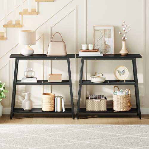 HOOBRO 30" Narrow Console Table, 3-Tier Small Entryway Table with Storage Shelves, Behind Couch Sofa Table, Hallway Table for Entryway, Foyer, Hallway, Living Room, Black BB62XG01 - color: Black