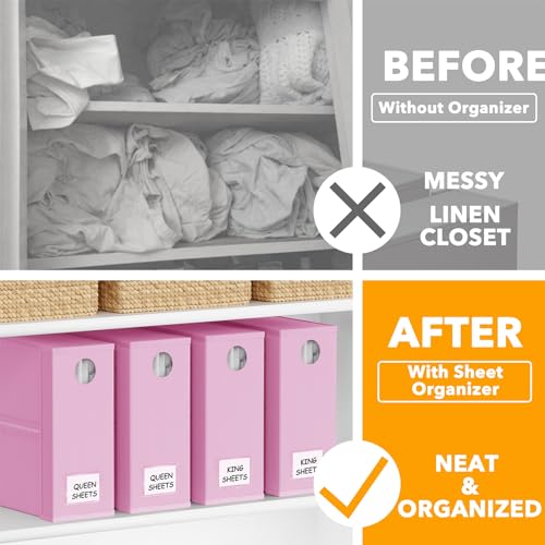 SpaceAid 4 Pack Bed Sheet Organizers and Storage, Foldable Sheet Organizer for Linen Closet, Sheets Set Folder Keeper with Window XL (Queen & King Size) Bedding Container (Pink, 4 Pack) - color: Pink, size: 4 Pack