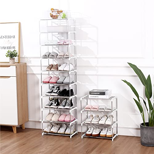 Jucaifu Stackable Small Shoe Rack, Entryway, Hallway and Closet Space Saving Storage and Organization (4-Tier, White) - color: White, size: 4-Tier