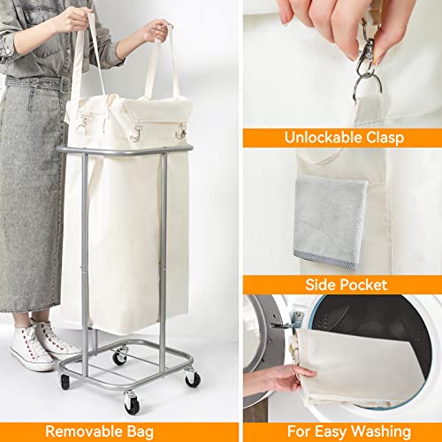 WOWLIVE 100L Rolling Laundry Hamper with Wheels Large Basket Organizer Laundry Cart with Steel Frame and Removable Bag Foldable Tall Dirty Clothes Hamper Dorm Room Storage for Bedroom (Light Beige) - color: Light Beige, size: 100L (17.0×13.0×30.8in)