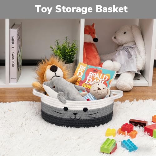 Cute Cat Toy Basket, Small Woven Basket for Organizing Living Room, Decorative Gift Baskets for Baby Shower, Pet Toys Storage, Mixed & Gray, 9.8 x 4 inches - color: Mix Gray, size: 9.8"W x 4"H