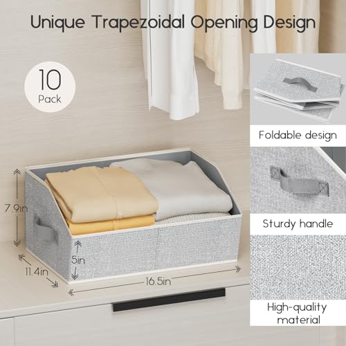 Homsorout Large Closet Organizers and Storage Bins - 8 Pack Trapezoid Storage Baskets for Shelves, Foldable Fabric Baskets with Handles Ideal for Closet, Basket, Wardrobe and Shelf Storage, Light Grey - color: Light Grey, size: 8 Pack