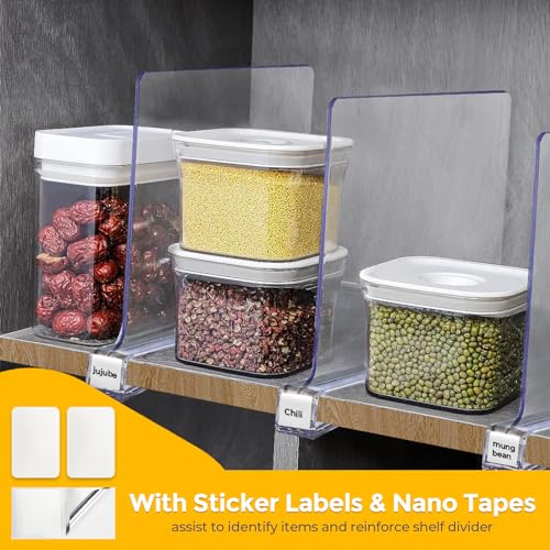 JOY DECOR 8 Pack Acrylic Clear Shelf Dividers for Closets Organizer and Storage Adjustable Vertical Wood Shelf Closet Separators for Clothes,Book,Bags in Bedroom and Kitchen - color: Clear