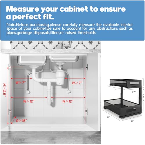 2 Pack 17IN Depth Under Sink Storage Organizer, Large 2-Tier Elegant Mesh Pull Out Shelf for Kitchen and Bathroom Cabinet Organization, L-Shaped and Adjustable Height Design-Black - color: Black, size: 2 Pack-17"Dx11.4"-16.14"H