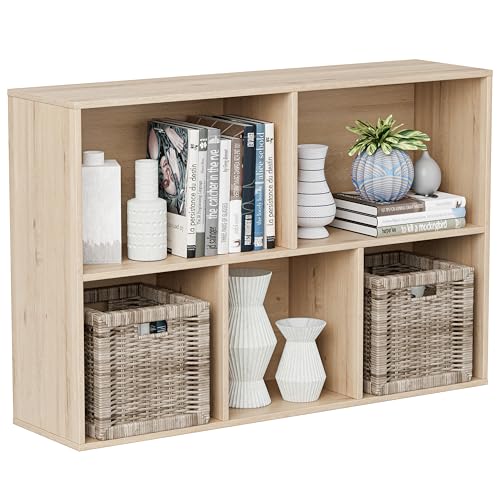 VDNEND Wooden Cube Storage Organizer with Closed Back Panel, 11in Cube Shelf Opening, Bookshelf, Display Shelf,Closet Cabinet for Home and Office (White Oak, 5-Cube 35.98L*9.45W*24.09H) - color: White Oak, size: 5-Cube 35.98L*9.45W*24.09H