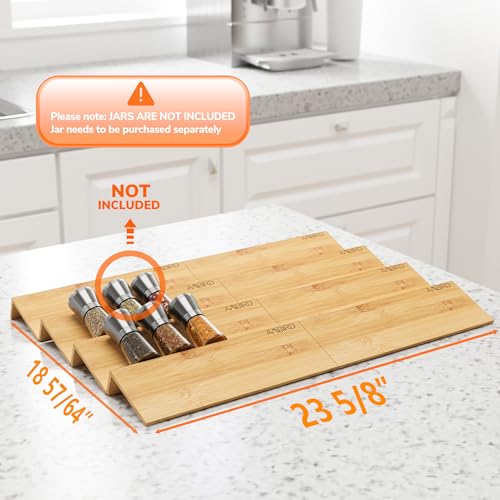 AMBIRD Bamboo Spice Drawer Organizer with Non-slip Mat,4 Tier - 2 Set Jar Spice Rack Tray From 12''to 24'',Hold up 48 Jars Seasoning Organizer for Kitchen,Cabinet,Drawers,Countertop - size: 8 Pcs x 11.8'' W, style: Natural