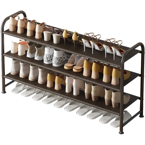 INGIORDAR Shoe Rack 3 Tier Long Storage Organizer Wide Metal Shoe Shelf for Closet Entryway Brown - color: Brown, size: 3 Tier