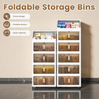 6 Tier Plastic Storage Bins with Top Open Shelf, Folding Storage Box with Doors and Wheels, Stackable Closet Organizers for Living Room, Office, Dorm