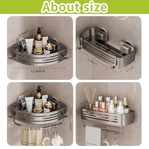 Shower Caddy Suction Cup, No Drilling Rustproof Bathroom Shower Shelf,Hanging Corner Shower Shelves with 6 Portable Hooks, Removable Bath Organizer with Towel Bar for Bathroom Storage - size: Right-angle bathroom storage rack