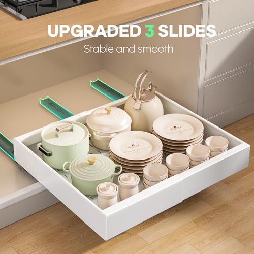Seinloes 4 Pack Pull out Cabinet Organizer 21"Deep with Raising Pad for Framed Cabinets, Expandable Slide out Drawers for Kitchen Cabinets with 4pcs Divider Racks, Roll out Shelves 12.1"-20.4" W White - color: White, size: 12.1"-20.4"W x 21"D(4Pack)