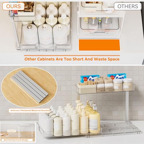 Yieach 2 Pack Under Sink Organizer,14.5″ Deep Sliding Inder Sink Organizer for Kitchen and Bathroom Under the Sink Organizer,2 Tier Undersink Organizers for Vanity,Under Counter Storage Organization - size: 12.8 In High