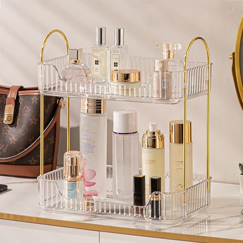 Aveniee Bathroom Counter Organizer, 2 Tier Perfume Skin Care Countertop Storage Shelf, Vanity Makeup Tray for Cosmetic Skincare Lotion,Clear - color: Pearl White, size: 2 Tier