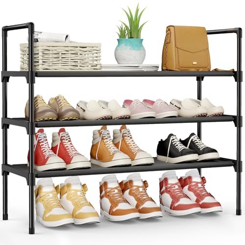 Kitsure Shoe Rack - 3-Tier Shoe Organizer, Shoe Rack for Closet, Entryway, Bedroom, Easy- Assembly Storage Shelf with Side Handles, 27.6" Wide - 3 Tiers, Black - color: Black, size: 27.6" Wide - 3 Tiers