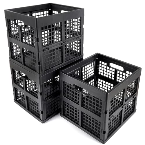 Eslite 3-Pack Collapsible Plastic Storage Crates,Foldable Crates for Storage,16L (Black) - color: Black